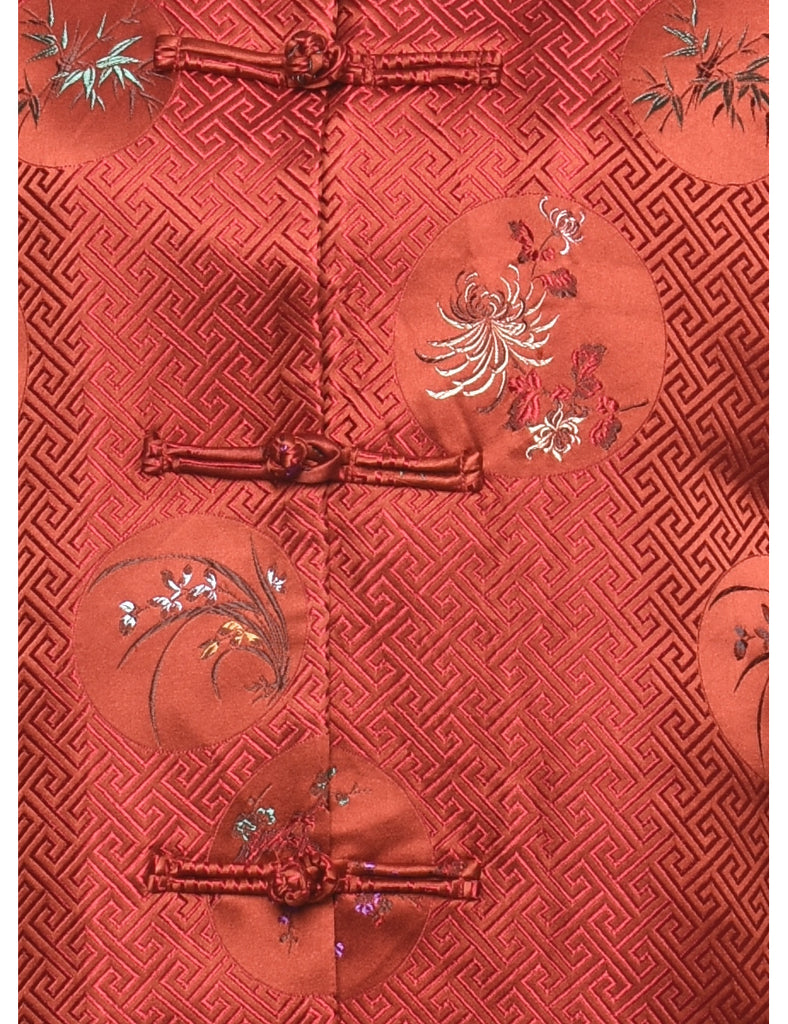 Brocade Design Red Traditional Jacket - S