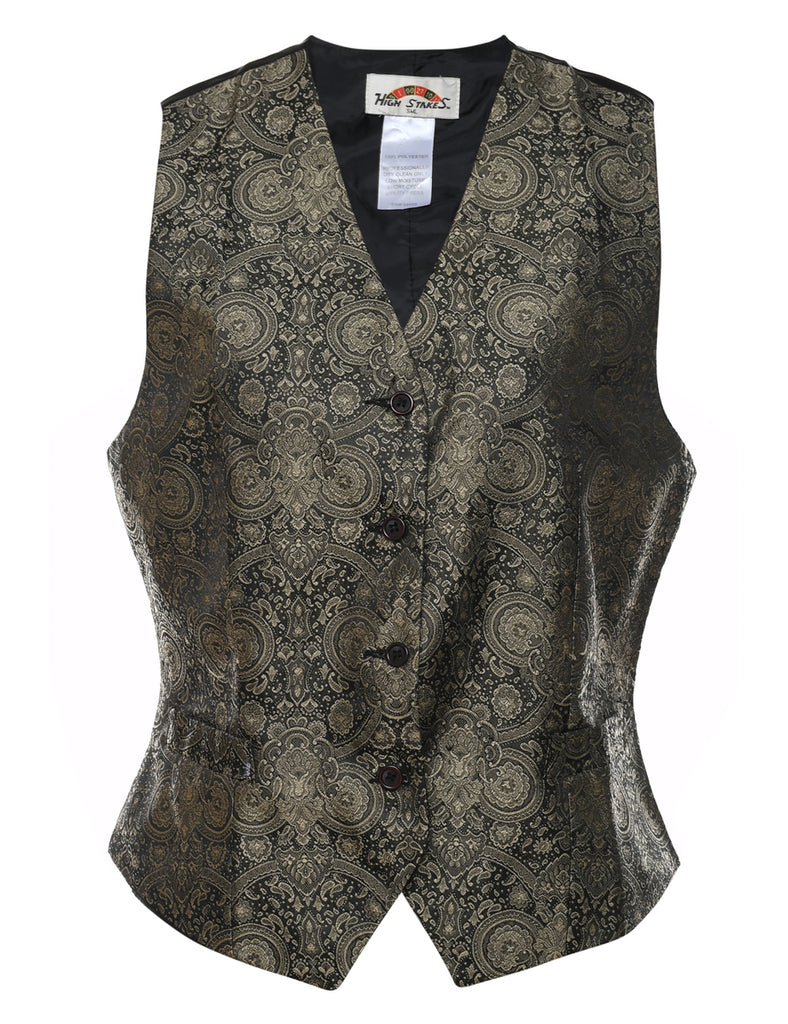 Brocade Paisley Pattern Black & Silver Waistcoat - M