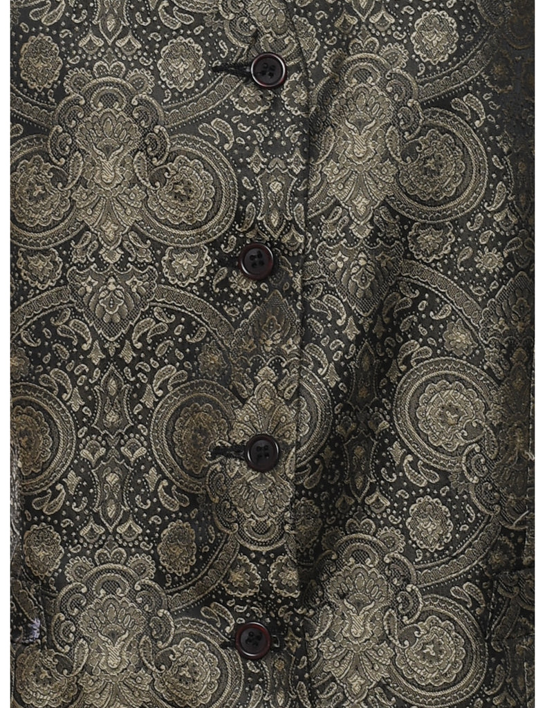 Brocade Paisley Pattern Black & Silver Waistcoat - M