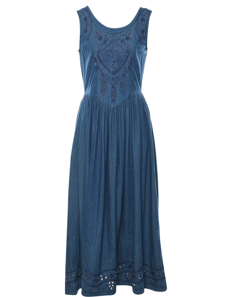 Broderie Anglaise Maxi Denim Dress - M