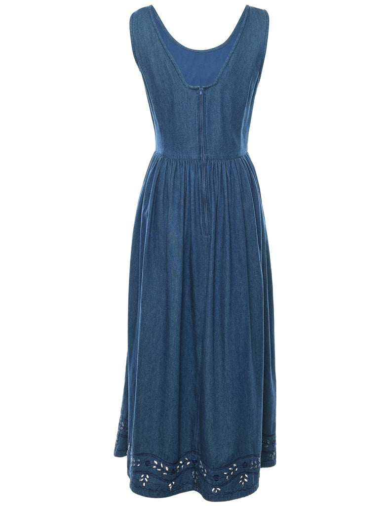 Broderie Anglaise Maxi Denim Dress - M