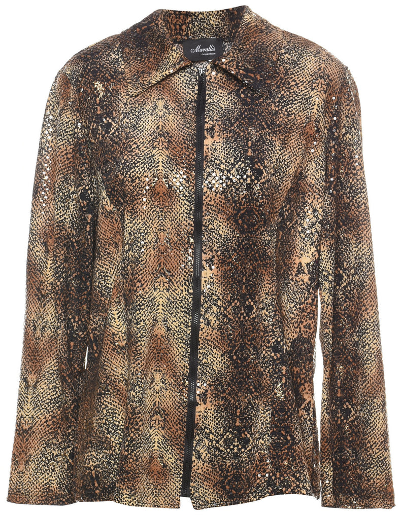 Brown 1990s Animal Print Sparkly Evening Jacket - M