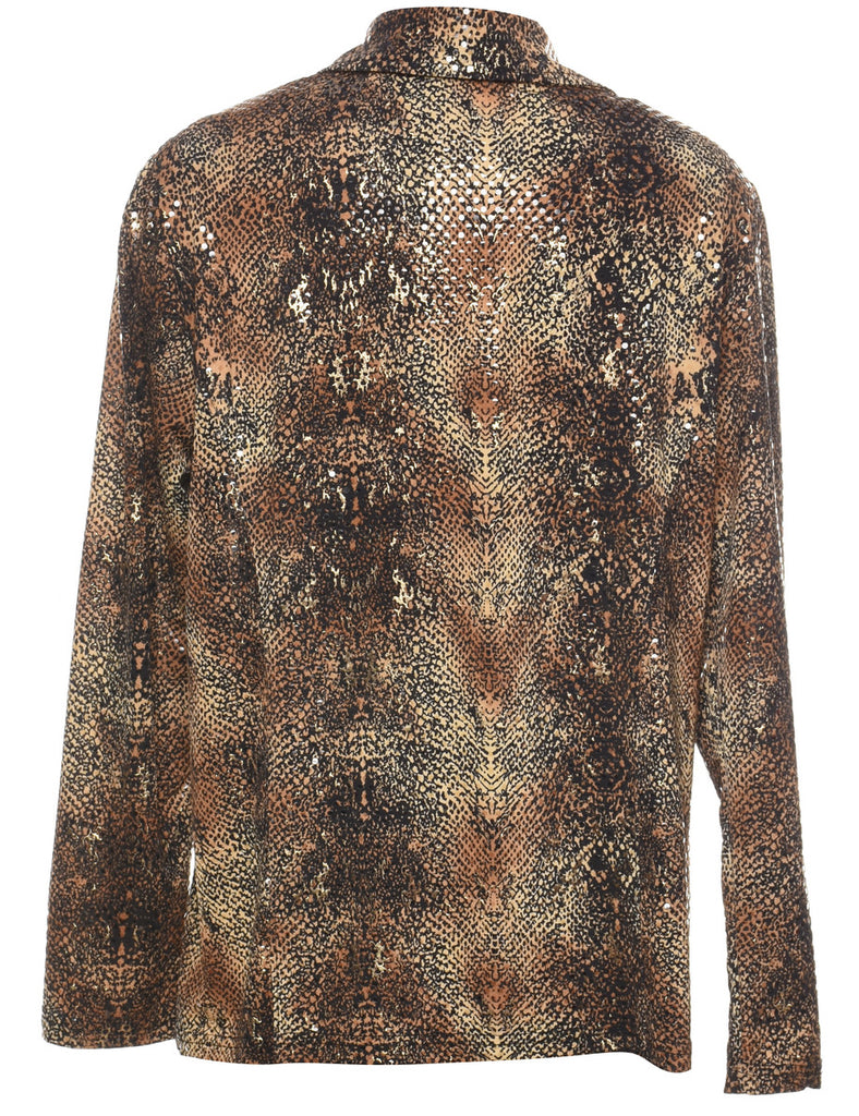 Brown 1990s Animal Print Sparkly Evening Jacket - M