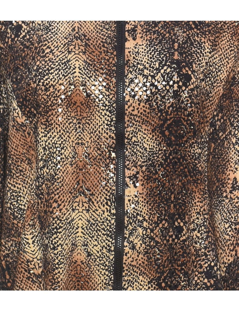 Brown 1990s Animal Print Sparkly Evening Jacket - M
