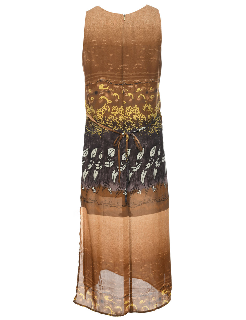 Brown Floral Print Maxi Dress - M