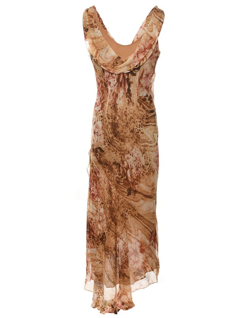 Brown Floral Print Y2K Maxi Dress - M