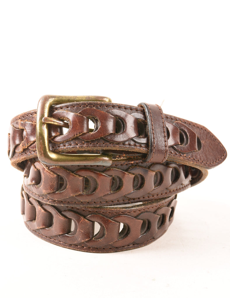 Brown Leather Woven Belt - L