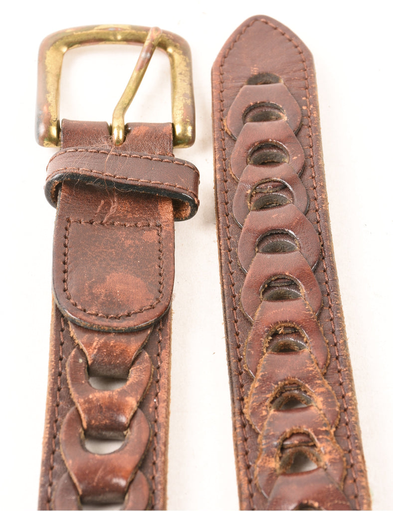 Brown Leather Woven Belt - L