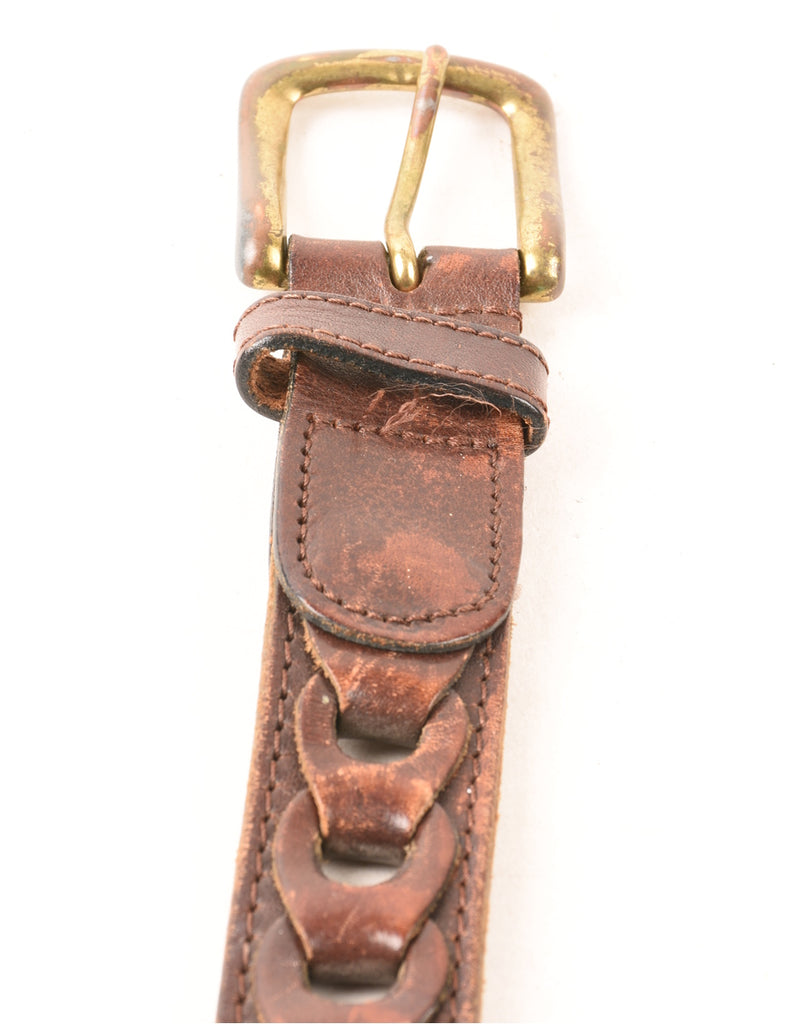 Brown Leather Woven Belt - L