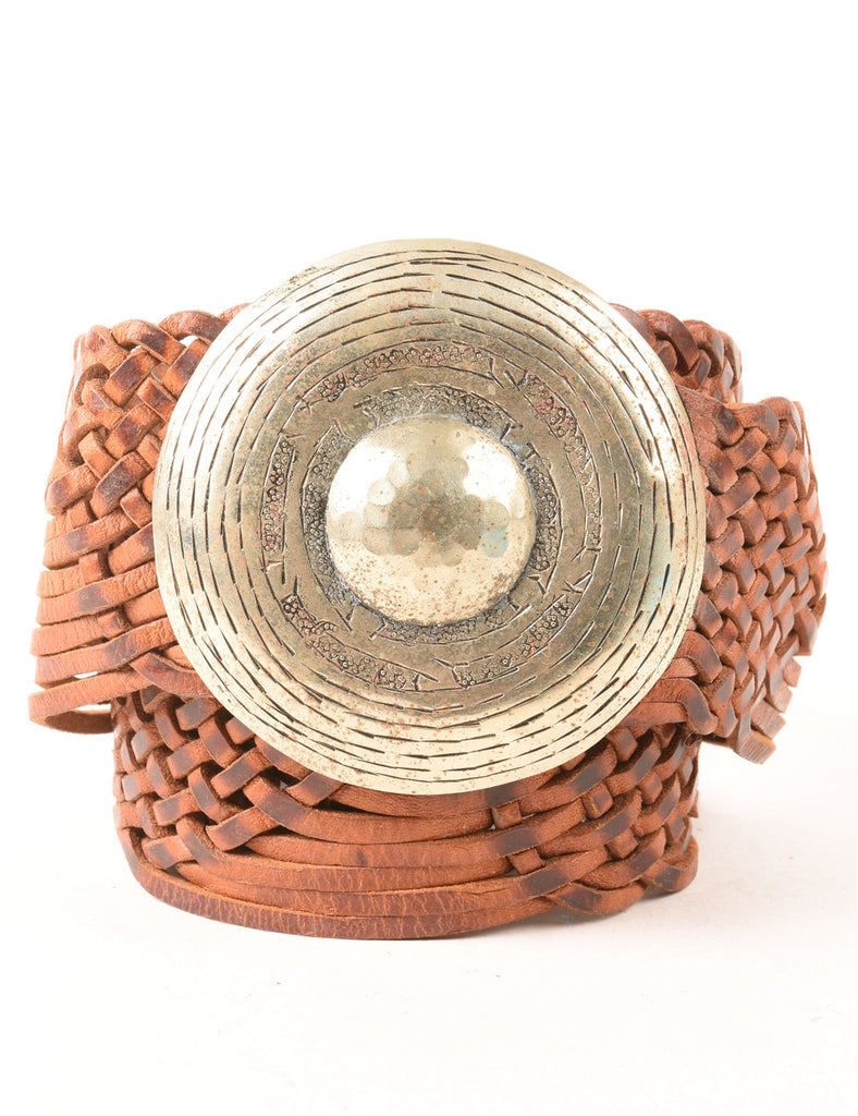 Brown Leather Woven Western Belt - L