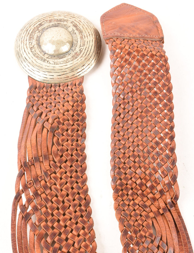 Brown Leather Woven Western Belt - L