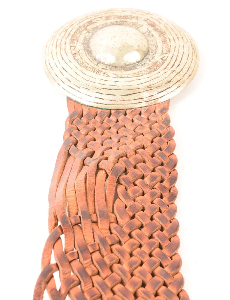 Brown Leather Woven Western Belt - L