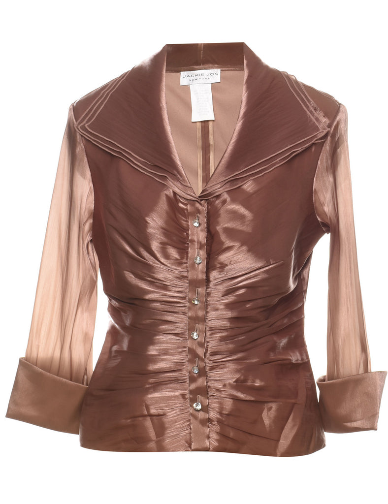 Brown Metallic Ruched Evening Jacket - M