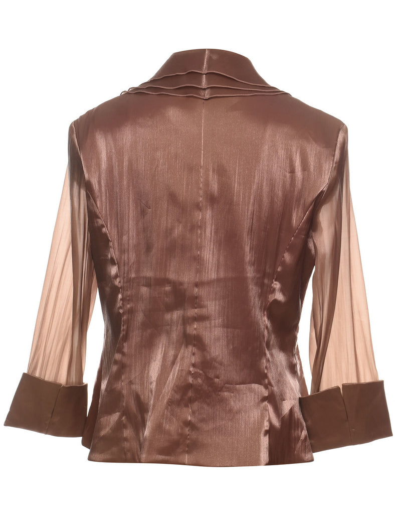 Brown Metallic Ruched Evening Jacket - M