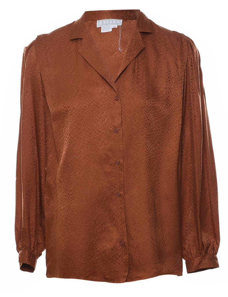 Brown Patterned Silk Blouse - L