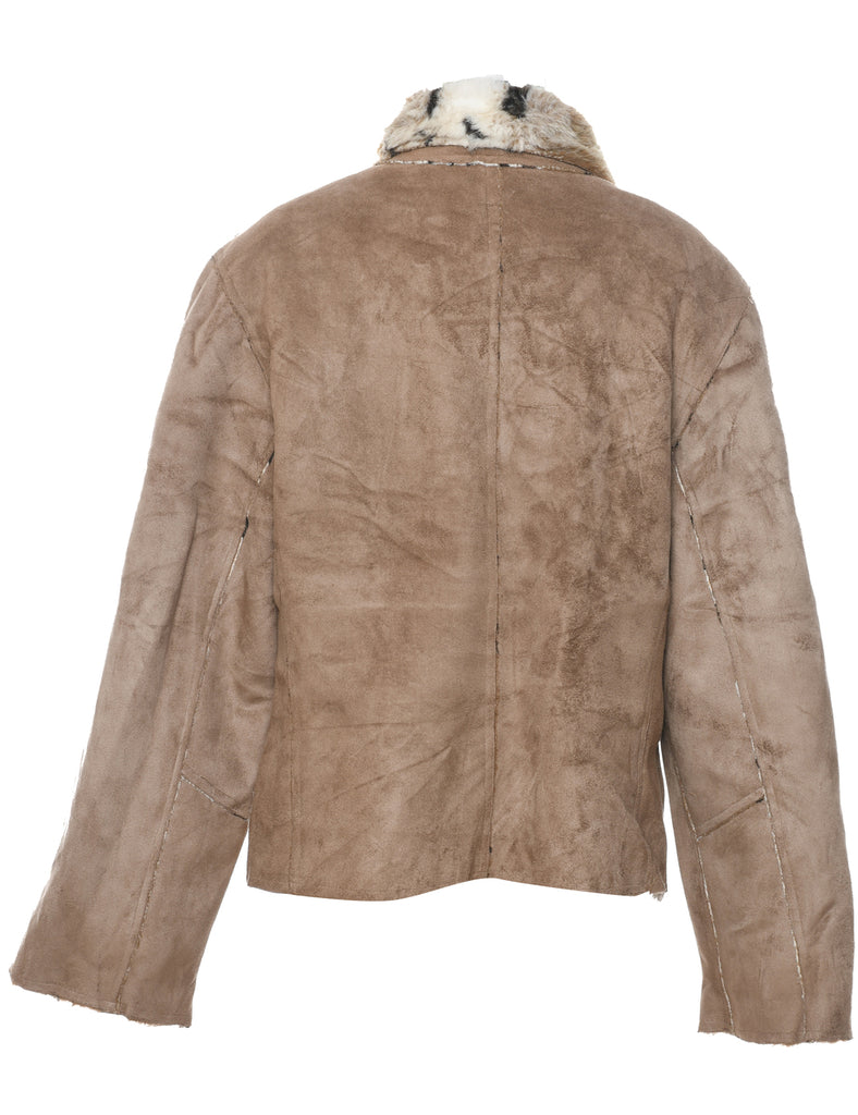 Brown Suede & Animal Design Shearling Lined Jacket - L