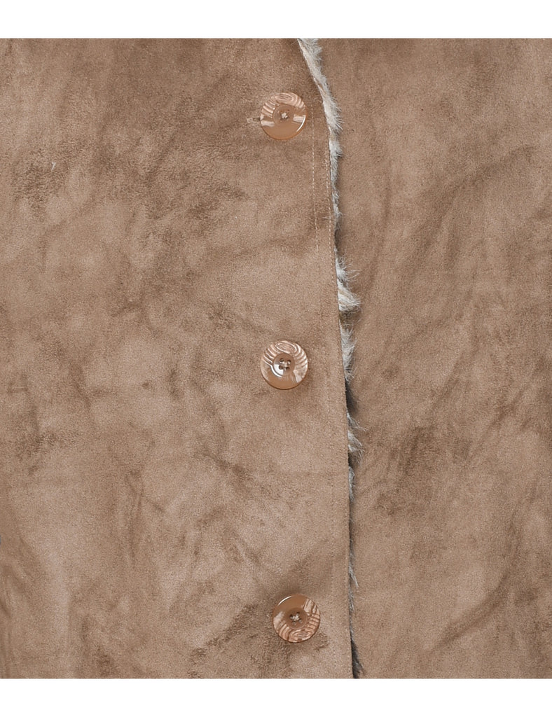 Brown Suede & Animal Design Shearling Lined Jacket - L