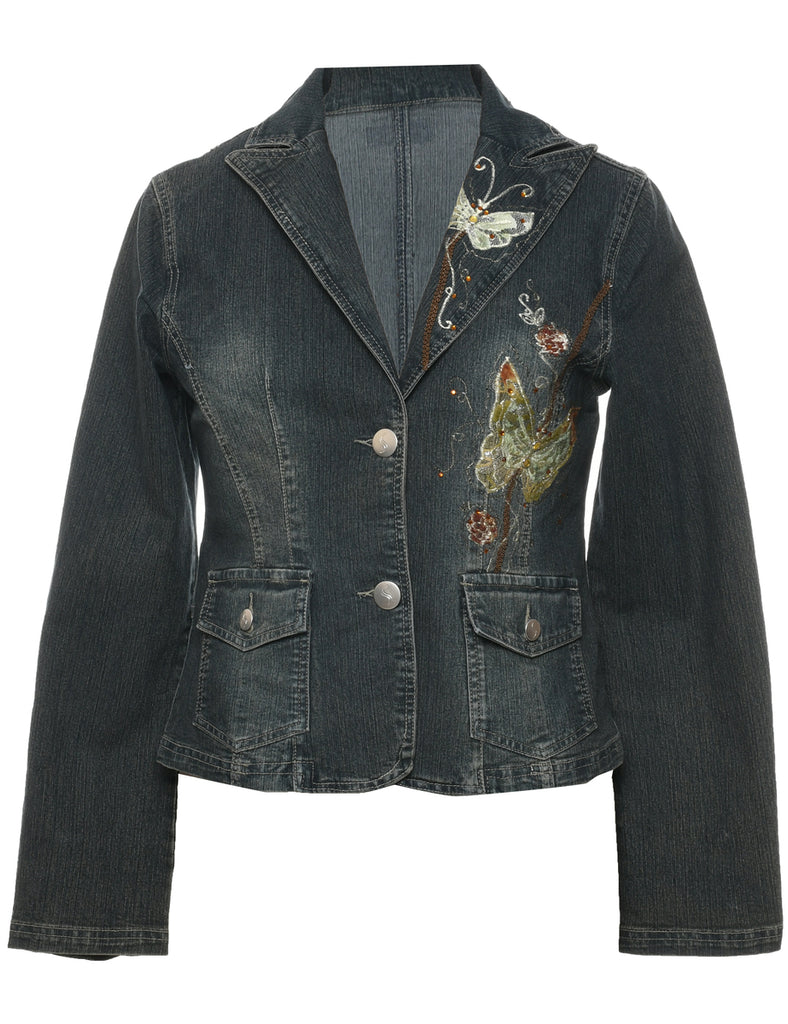 Button Front Denim Jacket - M