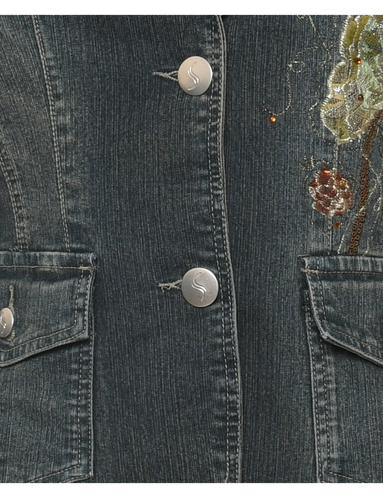 Button Front Denim Jacket - M