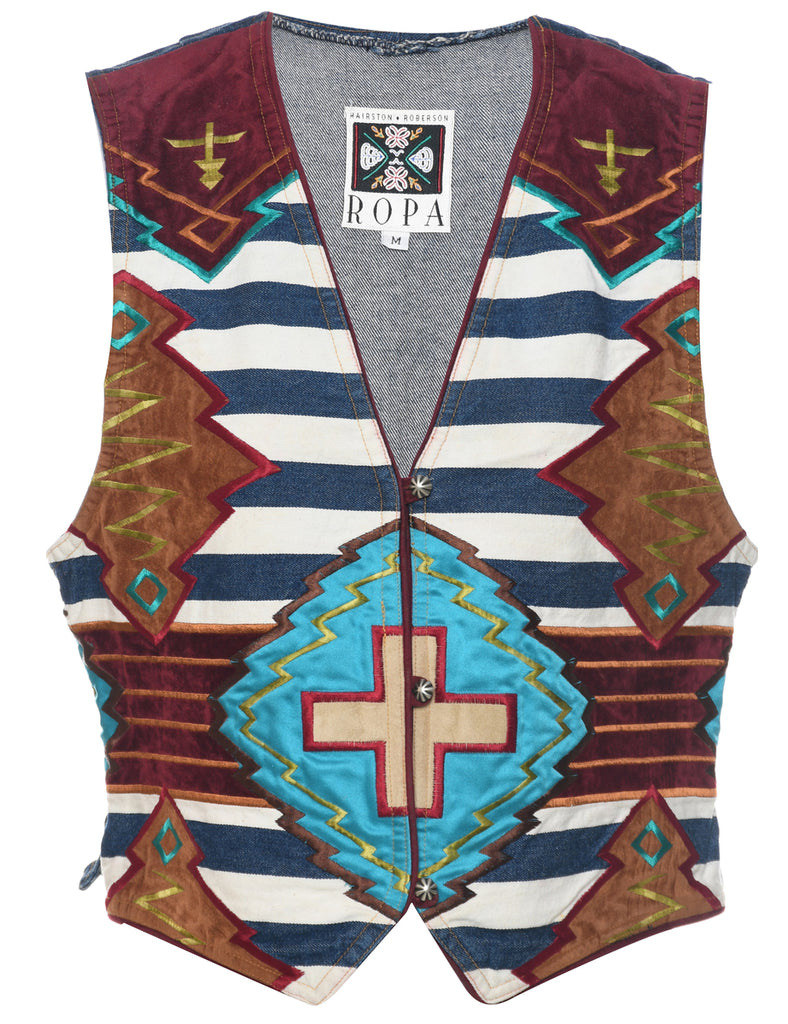 Button Front Denim Jacket Vest - M