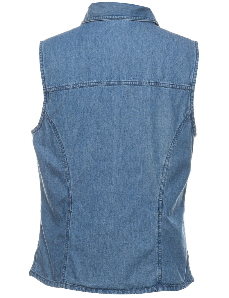 Button Front Denim Jacket Vest - M
