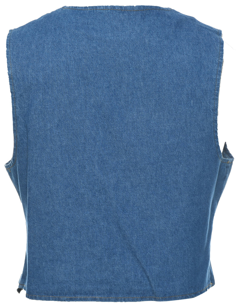 Button Front Denim Jacket Vest - M
