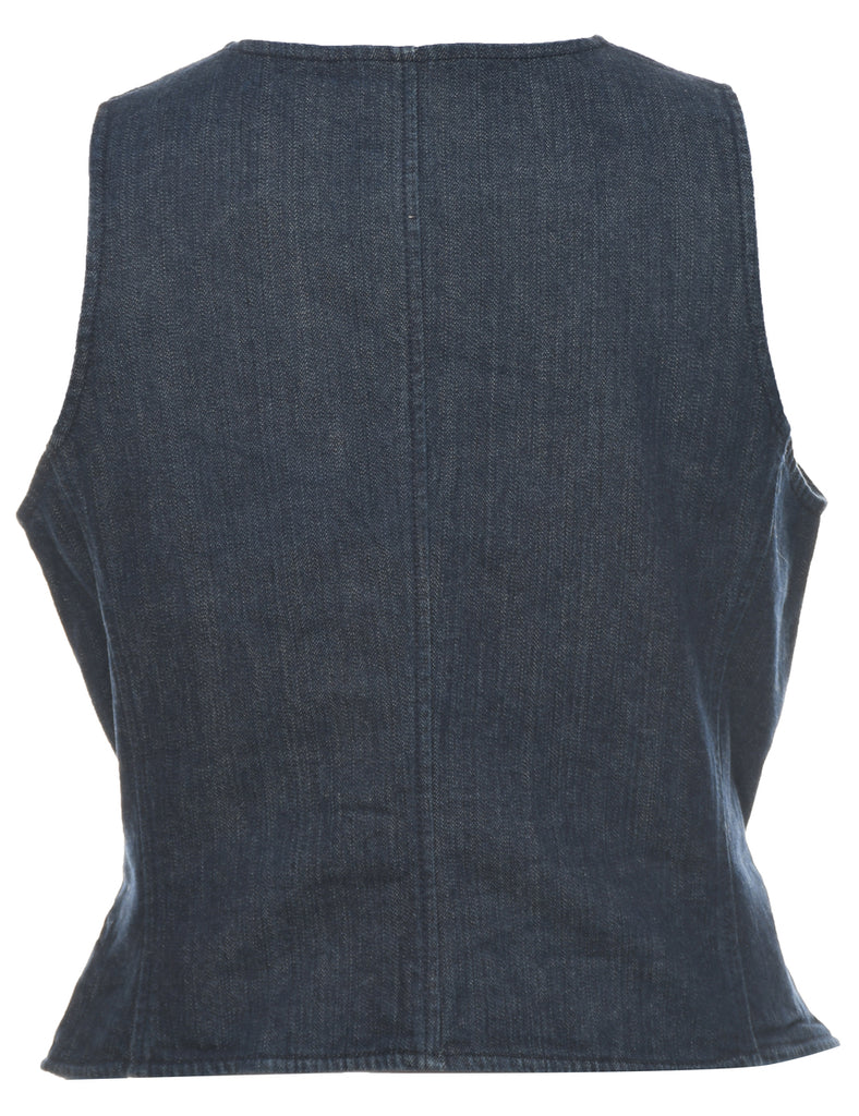 Button Front Denim Jacket Vest - M