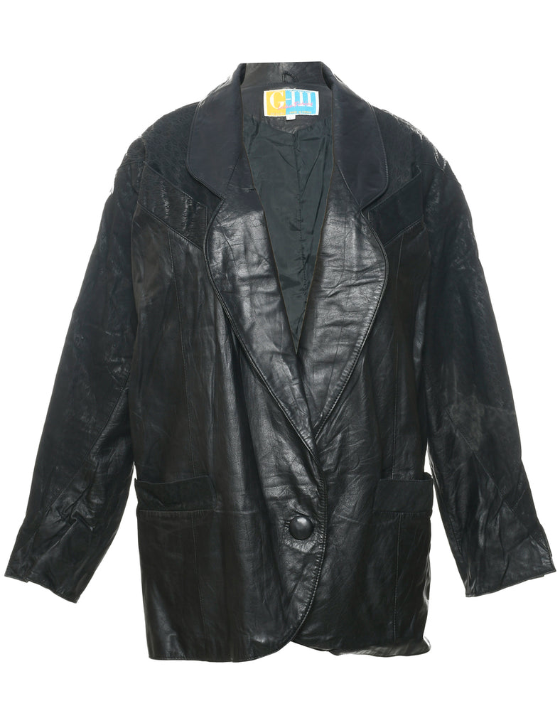 Button Front Leather Jacket - L