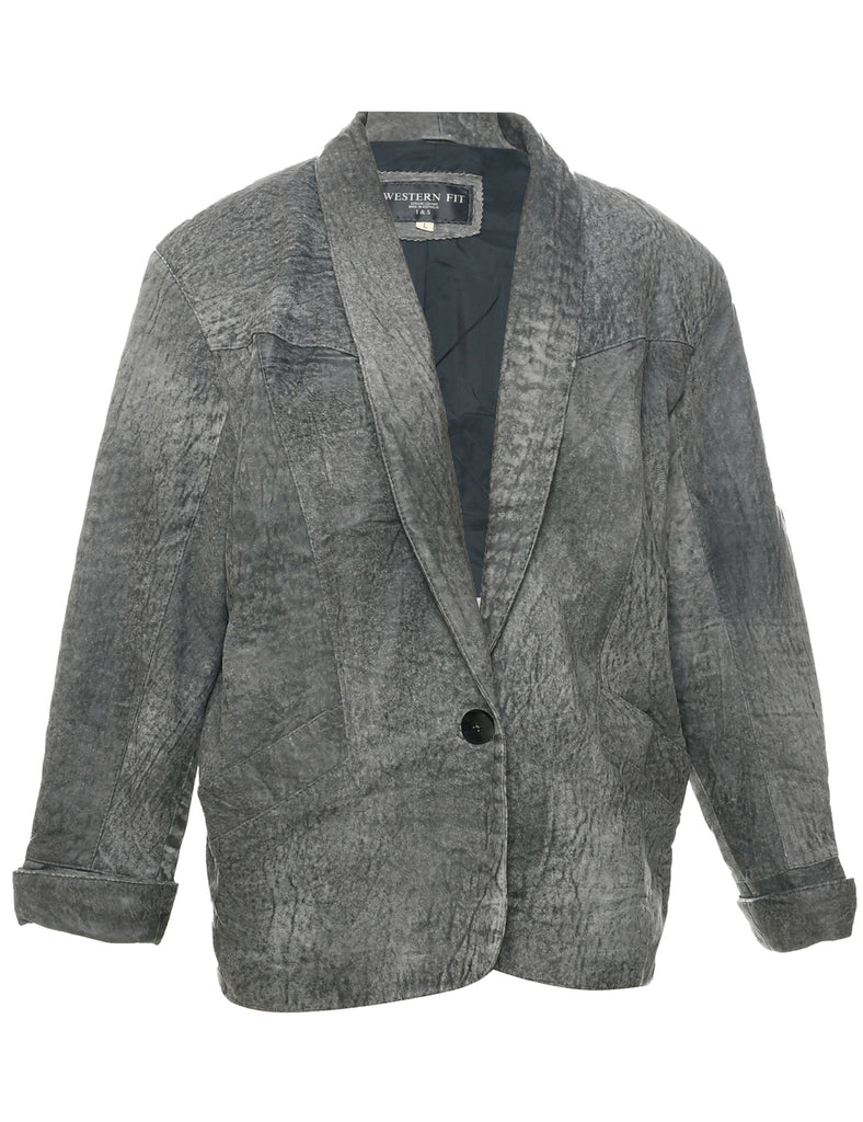 Button Front Leather Jacket - L