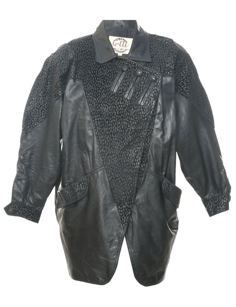 Button Front Leather Jacket - M