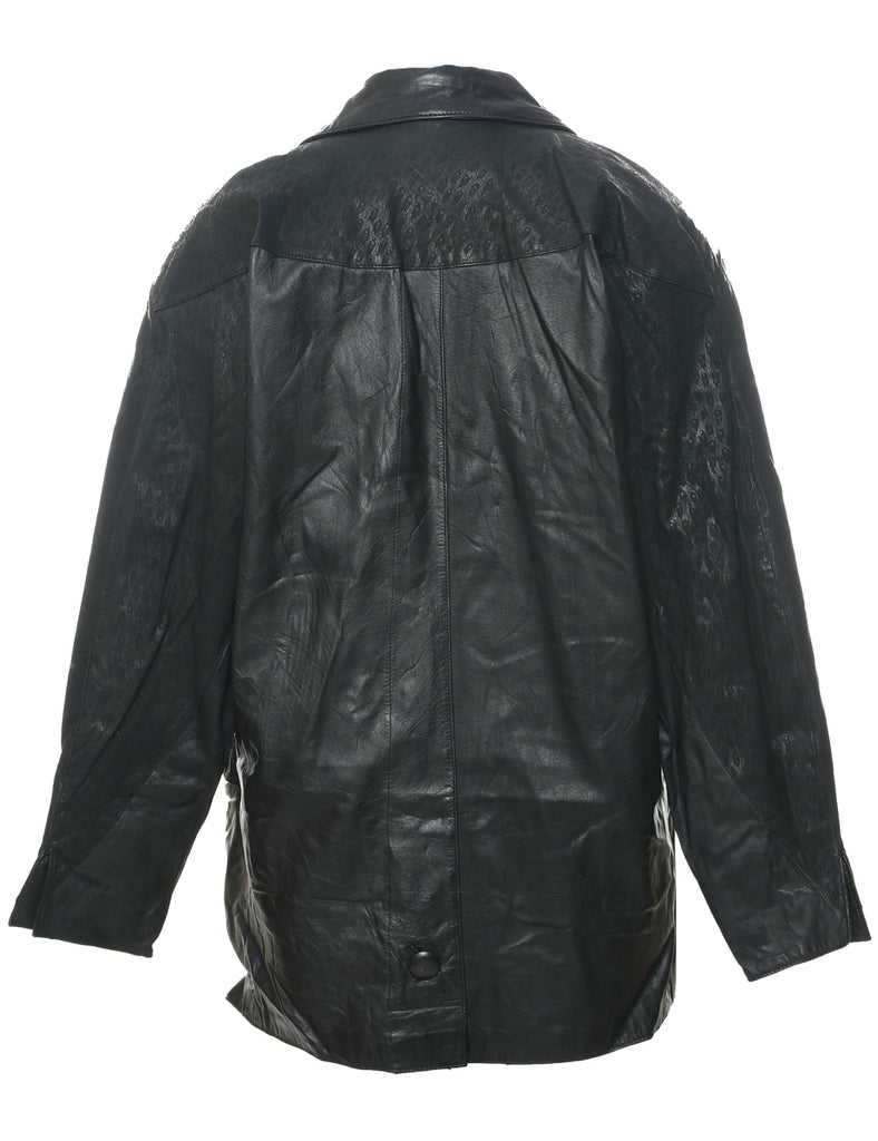 Button Front Leather Jacket - L