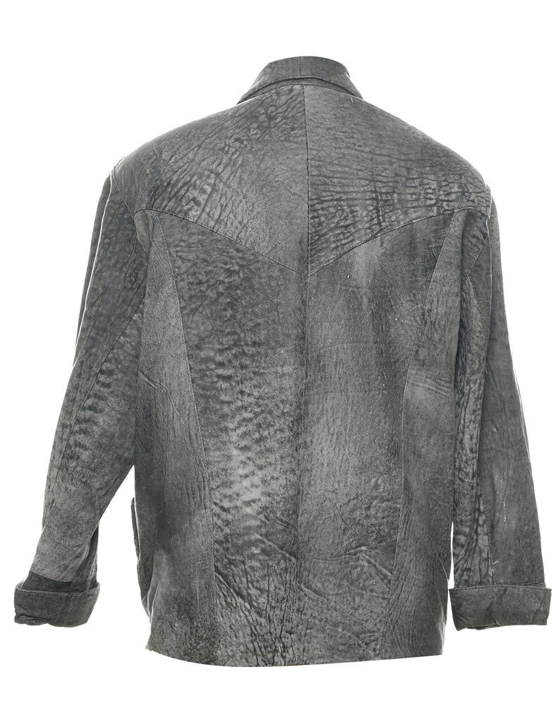Button Front Leather Jacket - L