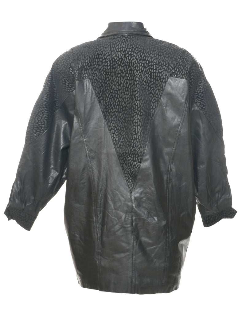 Button Front Leather Jacket - M