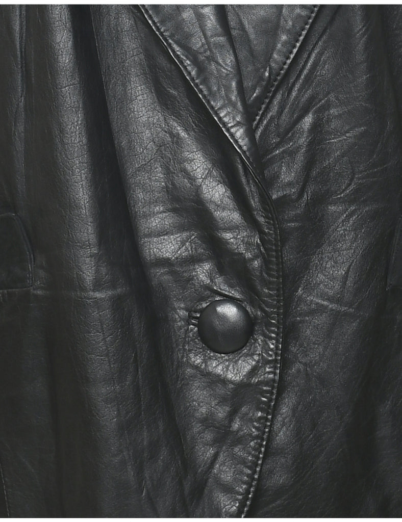Button Front Leather Jacket - L