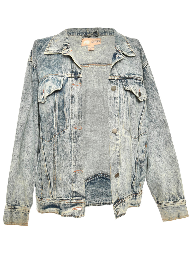 Button-Front Light Wash Denim Jacket - L