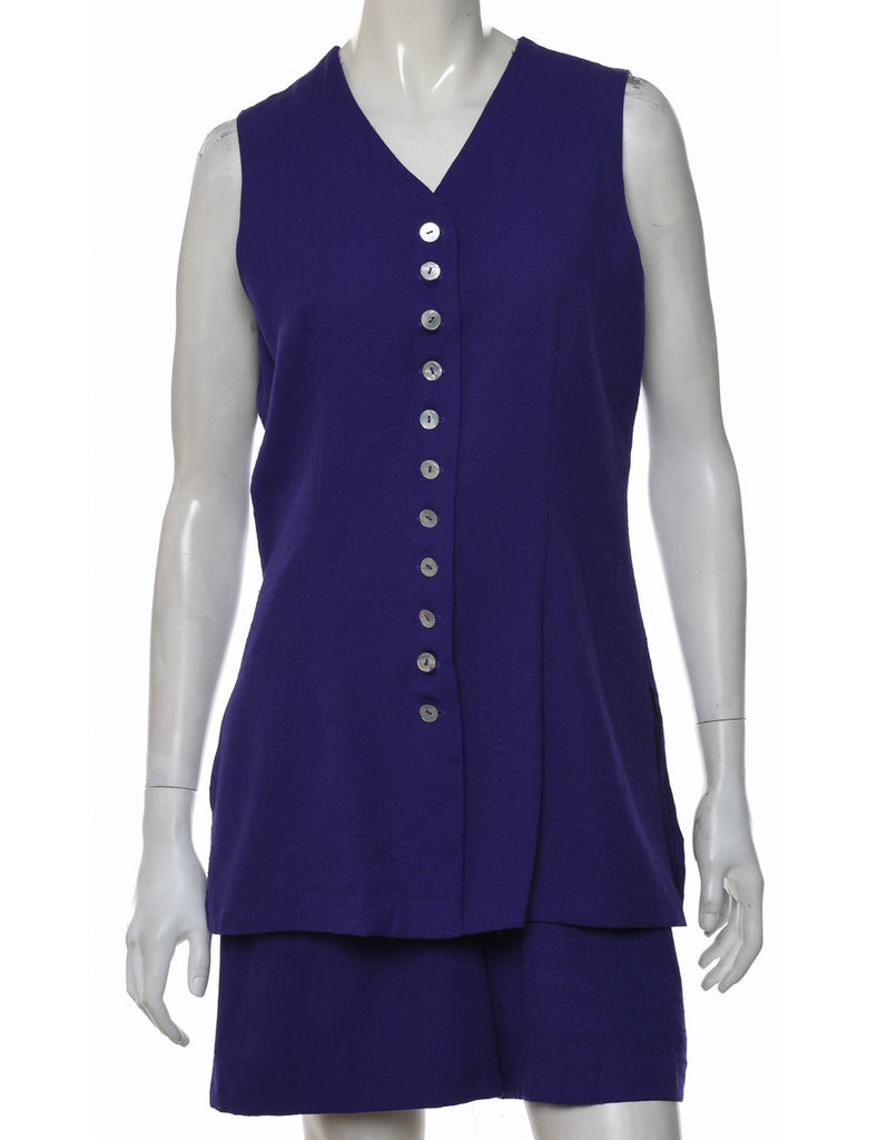 Button Front Purple Playsuit - M