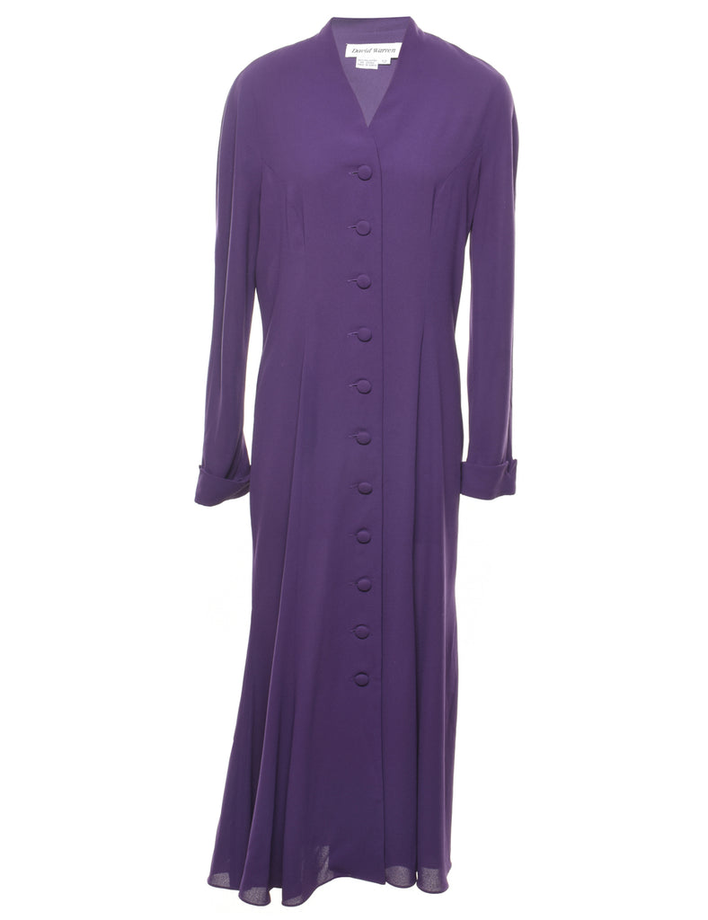 Button Front Purple Shirt Dress - L