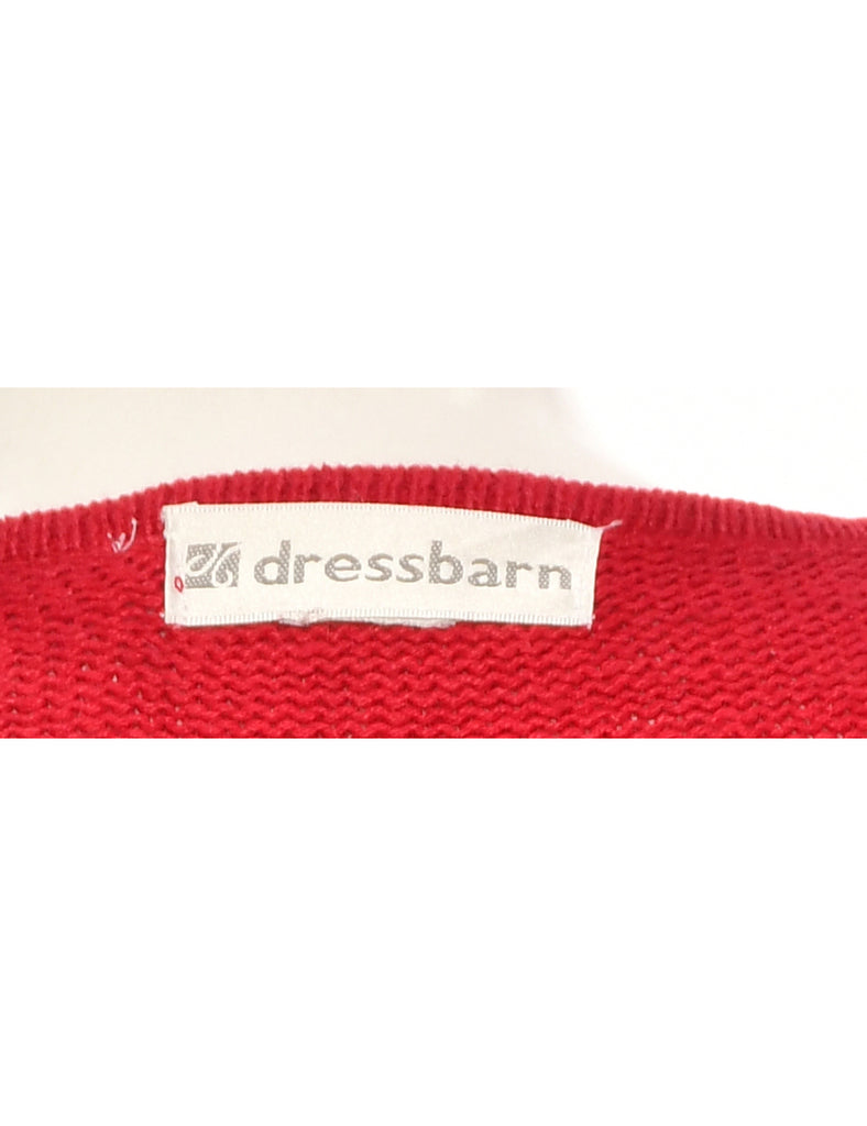 Button-Front Red Embellished Christmas Cardigan - L