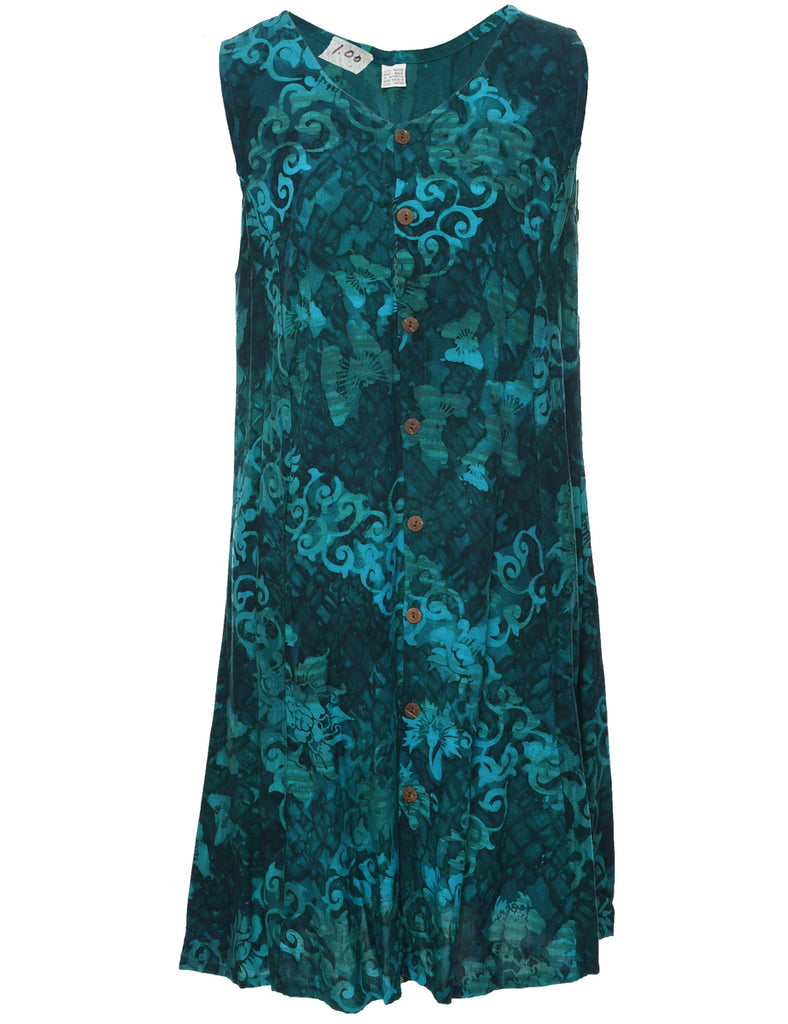 Button Front Sleeveless Dress - L