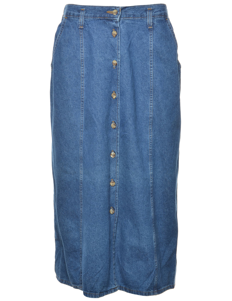 Button Through Denim Skirt - S