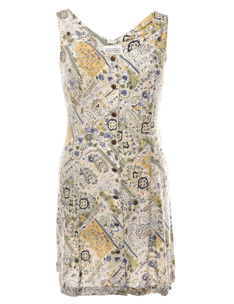 Button Through Floral Dress - M