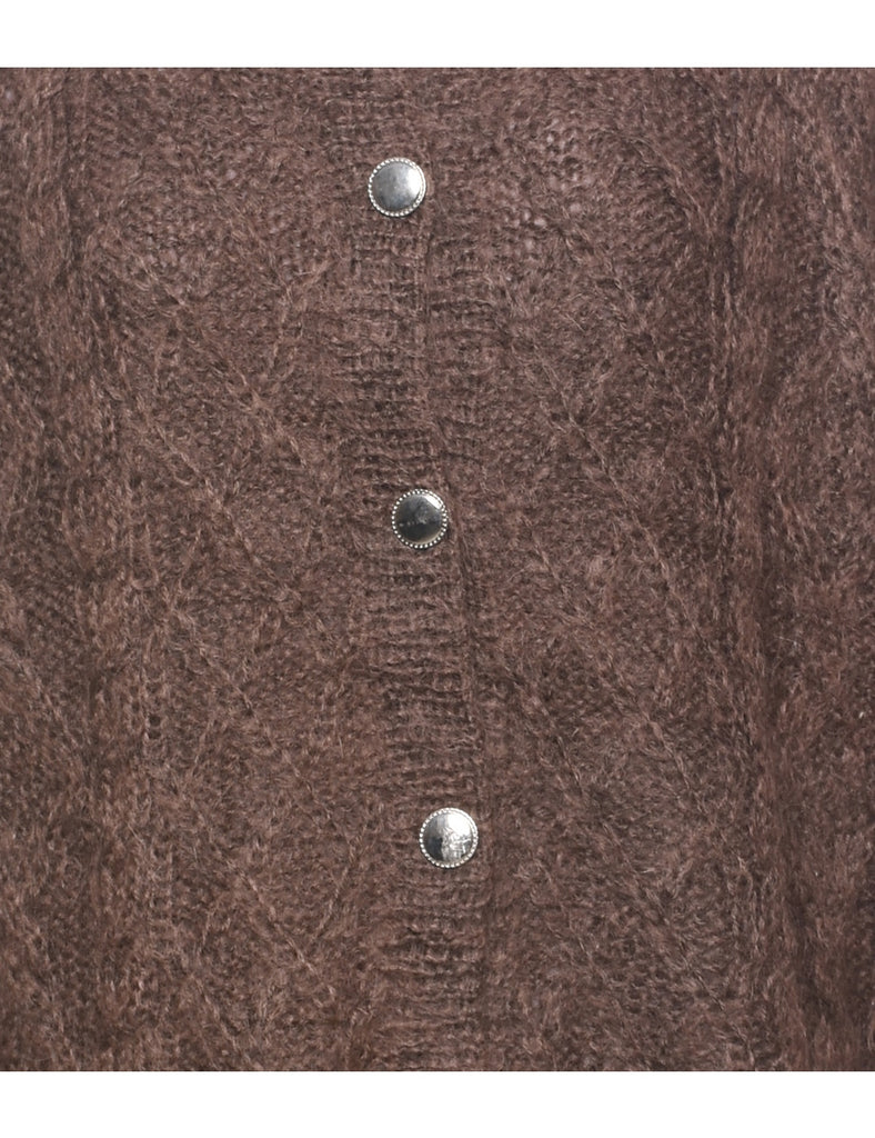 Cable Knit Brown Cardigan - L