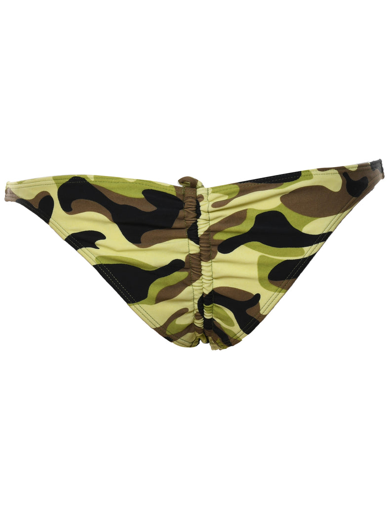 Camouflage Print Green & Brown Bikini Bottoms - M