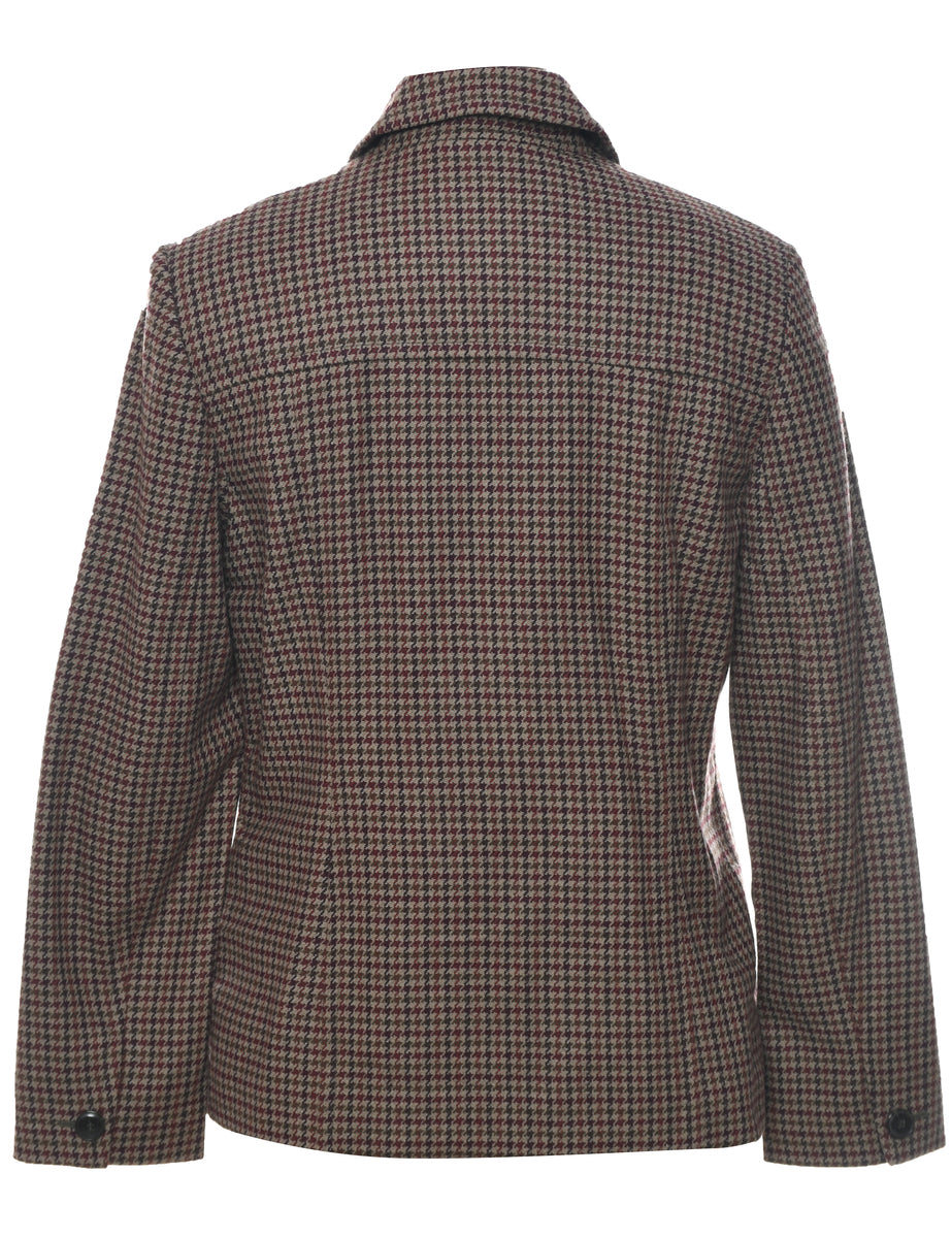 Women s Casual Corner Casual Corner Houndstooth Wool Jacket Brown M Beyond Retro