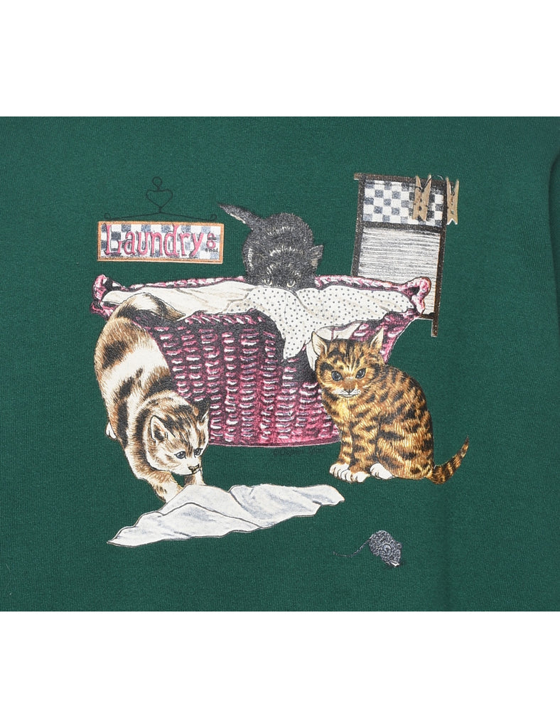 Cat Design Lee Dark Green Sweatshirt  - L