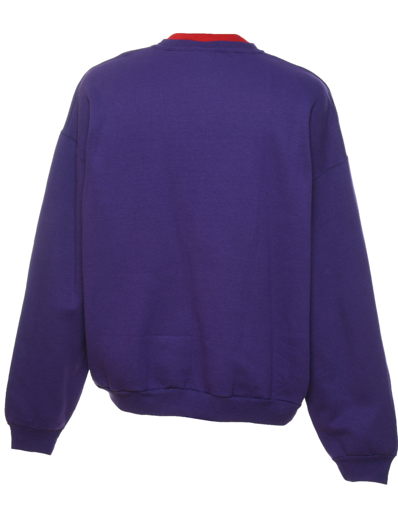 Cat Design Purple & Red 1980s Embroidered Sweatshirt - XL