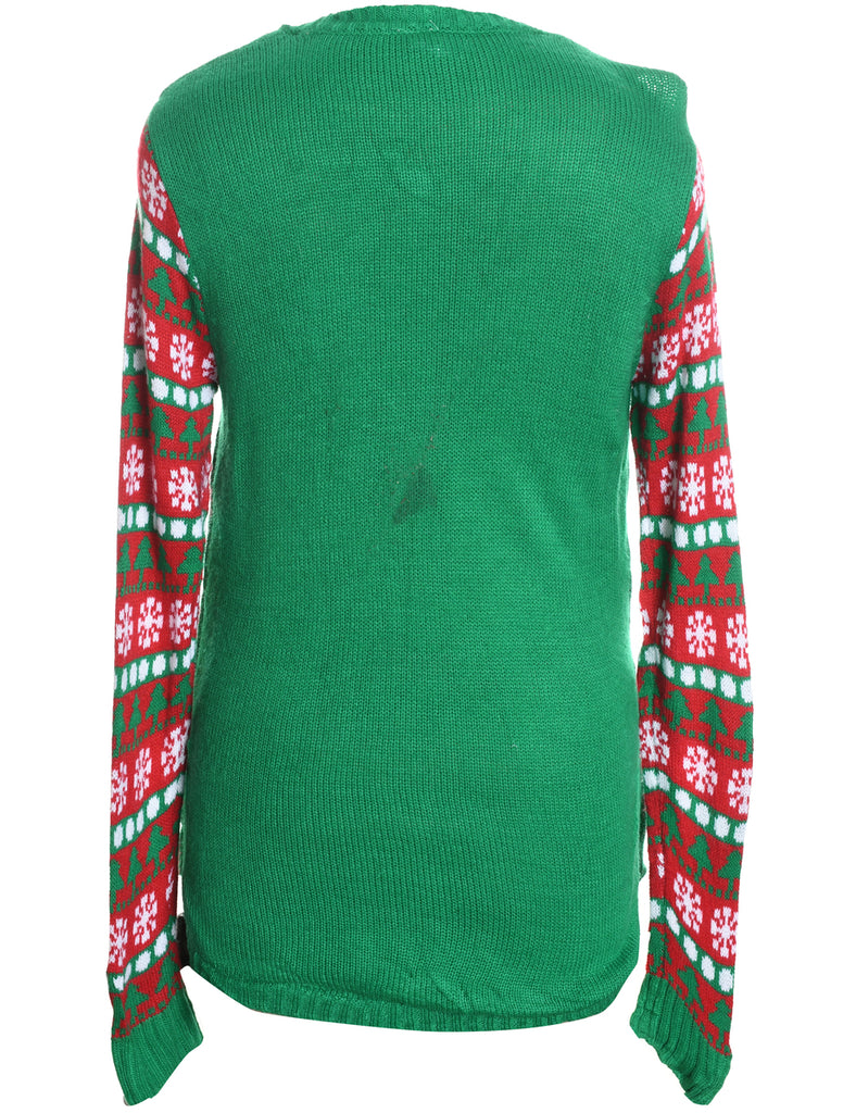 Cat Printed Christmas Jumper - L