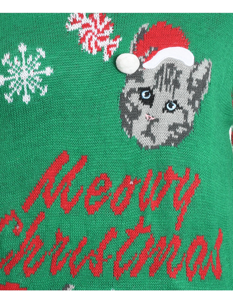 Cat Printed Christmas Jumper - L