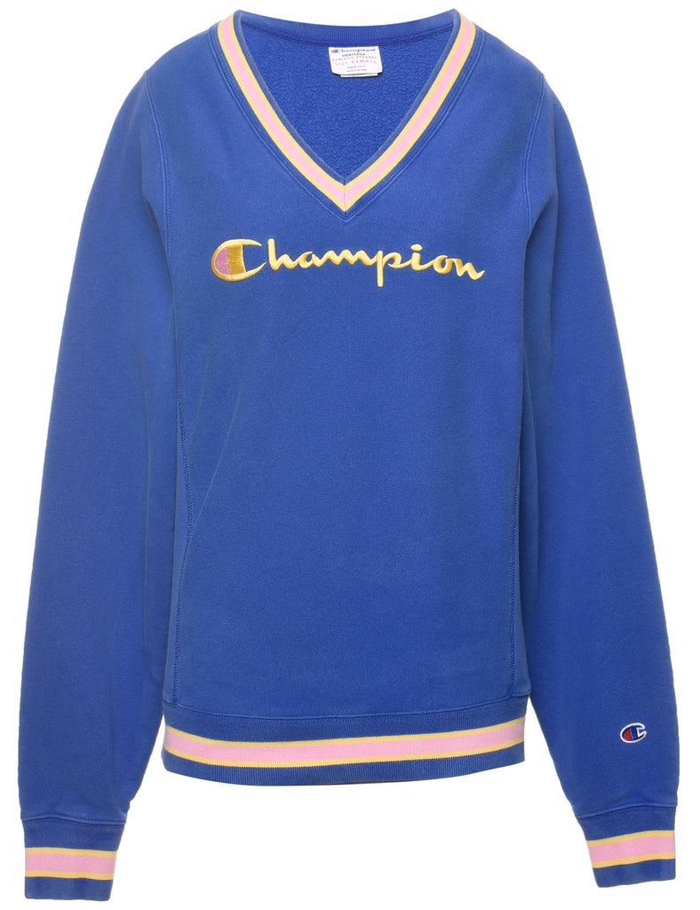 Champion Blue V-Neck Sweatshirt - XS