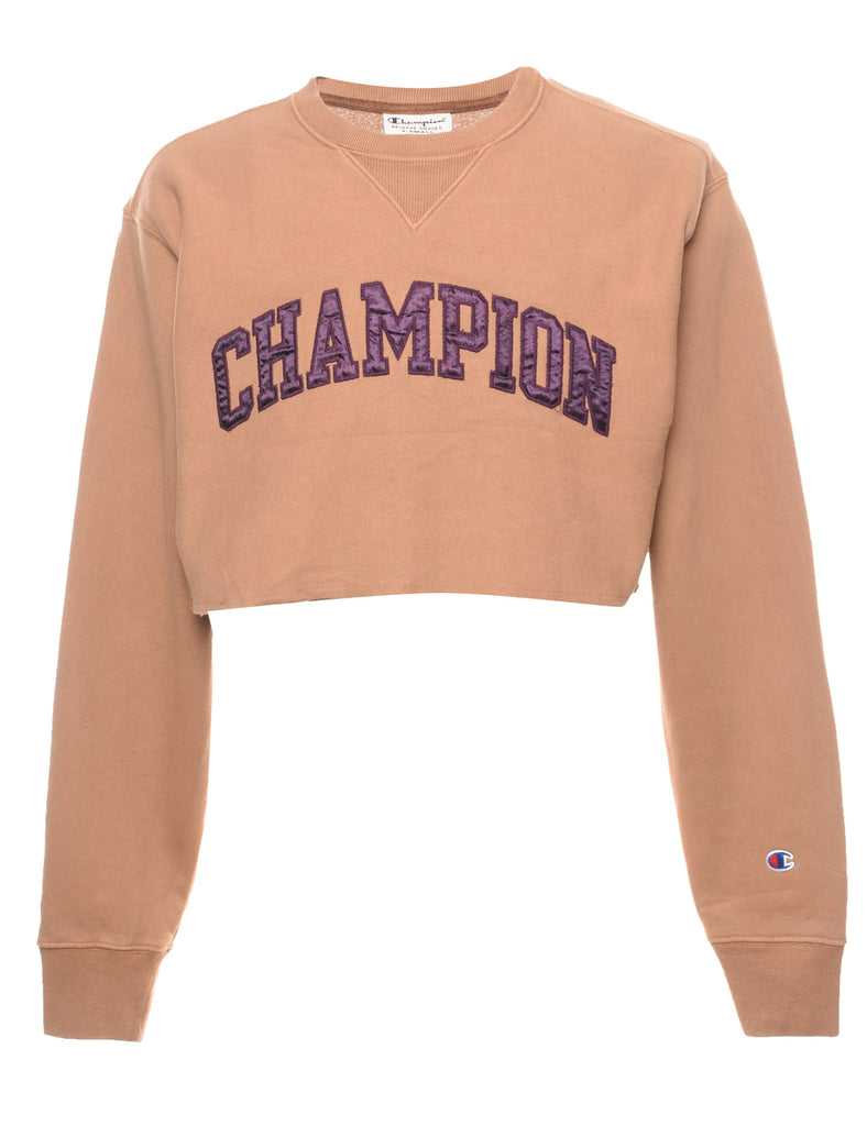 Champion Brown & Purple Embroidered Cropped Reverse Weave Sweatshirt - XS